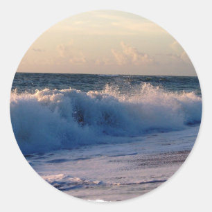 Feisty breaking waves on a florida beach classic round sticker