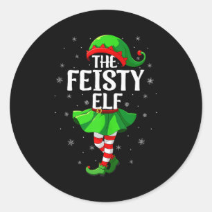 Feisty Elf Christmas Girls Women Elf Squad Xmas Fa Classic Round Sticker