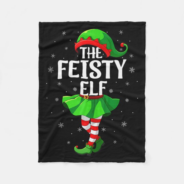 Feisty Elf Christmas Girls Women Elf Squad Xmas Fa Fleece Blanket (Front)