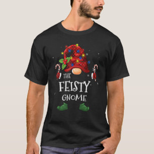 Feisty Gnome Buffalo Plaid Christmas Tree Light T-Shirt