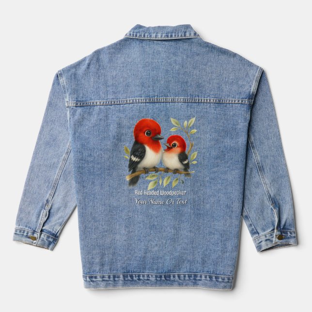 Feisty Red-headed Woodpecker Denim Jacket (Back)