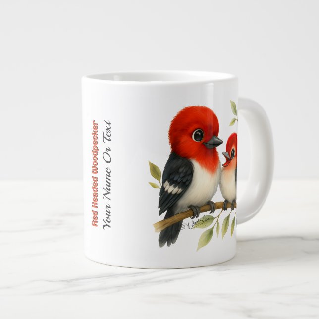 Feisty Red-headed Woodpecker Large Coffee Mug (Front Right)