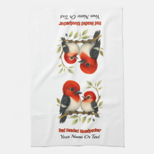 Feisty Red-headed Woodpecker Tea Towel