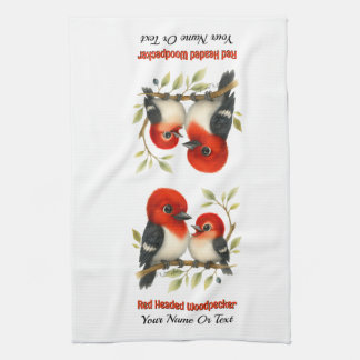 Feisty Red-headed Woodpecker Tea Towel