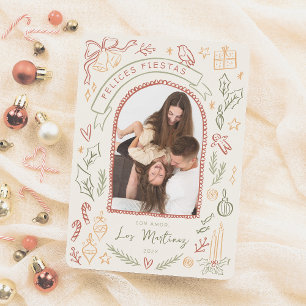 Felices Fiestas Ilustraciones de Navidad con Foto Holiday Card
