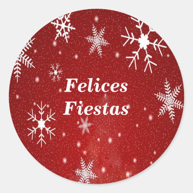 Felices Fiestas Snowflakes with Red Stickers (Front)