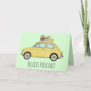 Felices Pascua Spanish Easter Retro Fiat 500 Holiday Card