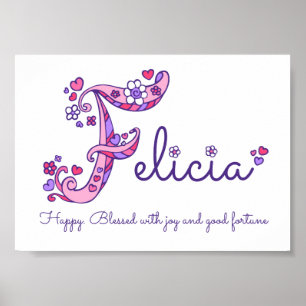 Felicia initial F doodle heart art name meaning Poster