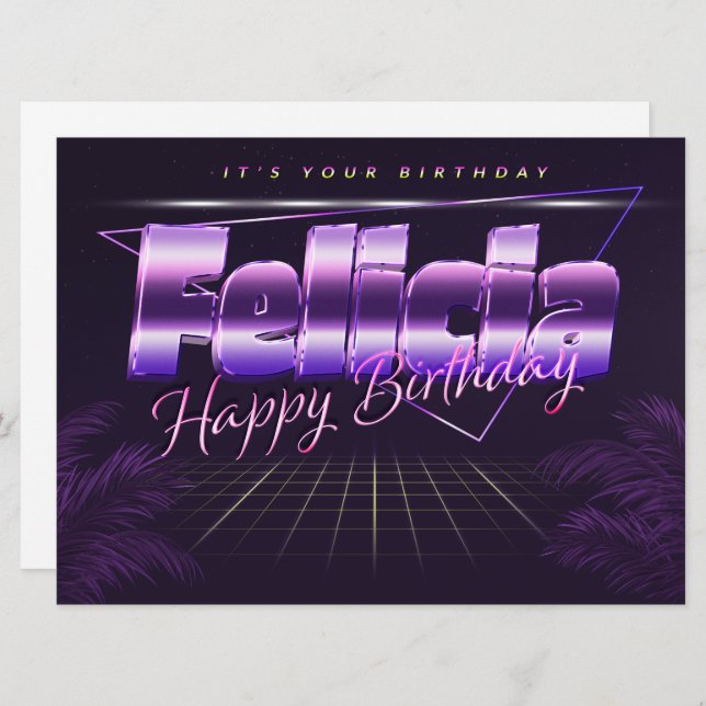 Felicia Name First name lila retro card Birthday (Front/Back)