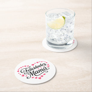 Felicidades Mamá Happy Mother's Day Calligraphy    Round Paper Coaster