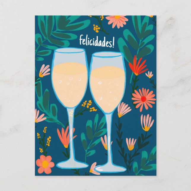 Felicidades Sparkling Wine Champagne Floral Cheers Postcard (Front)
