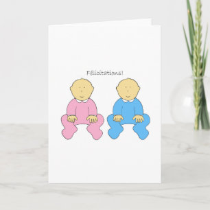 Félicitations,  french twins, a boy and girl. card