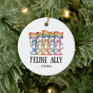 Feline Ally – Rainbow Cat LGBTQ Pride Ceramic Ornament