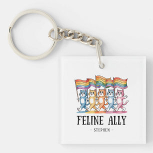 Feline Ally – Rainbow Cat LGBTQ Pride Key Ring