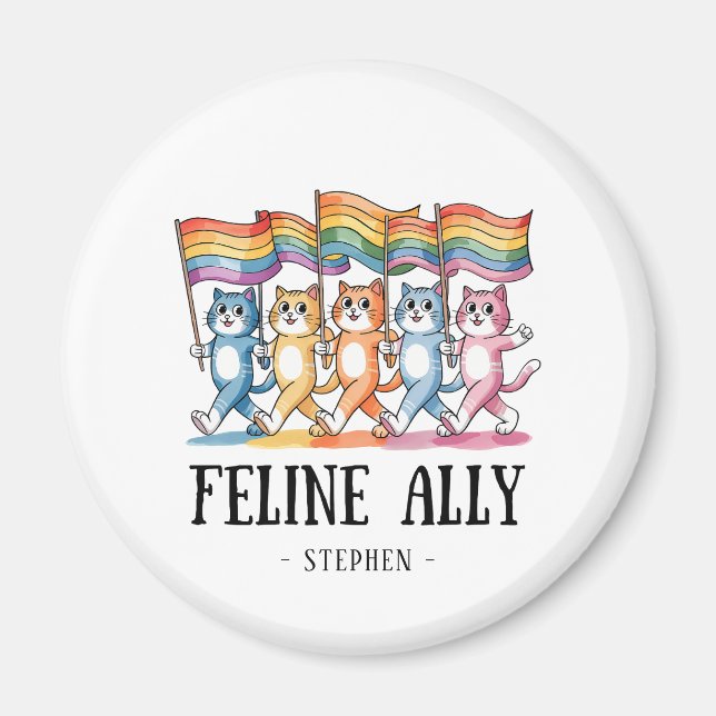 Feline Ally – Rainbow Cat LGBTQ Pride Magnet (Front)