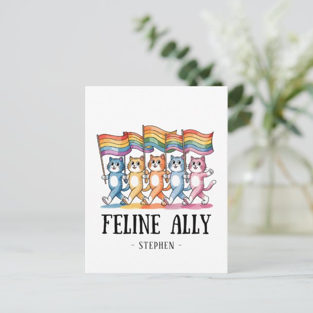 Feline Ally – Rainbow Cat LGBTQ Pride Postcard (Standing Front)