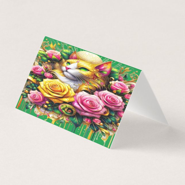 Feline Amidst a Vibrant Floral Bloom (Front)