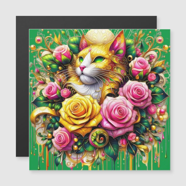 Feline Amidst a Vibrant Floral Bloom (Front/Back)