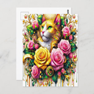 Feline Amidst a Vibrant Floral Bloom Postcard