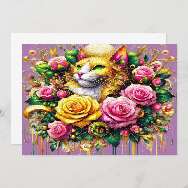 Feline Amidst a Vibrant Floral Bloom Thank You Card (Front/Back)