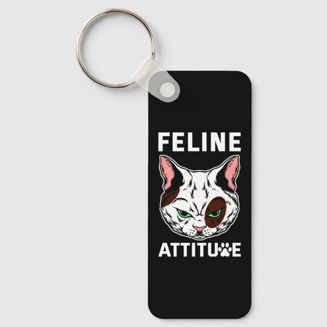 Feline Attitude Cat Mood Pet Character Key Ring (Front)