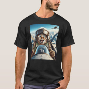 Feline Aviator Graphic Tee - Vintage Pilot Cat & A