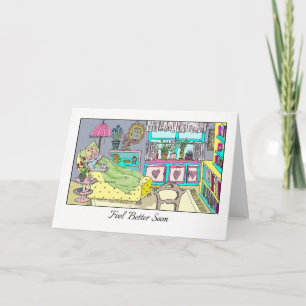 Feline Better Soon Cat on Chaise Lounge Card