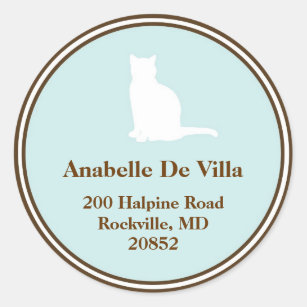 Feline blue brown cat custom name address label