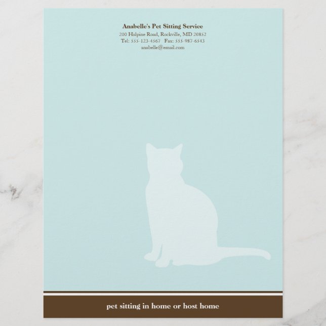 Feline blue brown posh pet sitting service custom letterhead (Front)