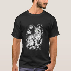 Feline Cat Florist Rose Aesthetic Goth T-Shirt