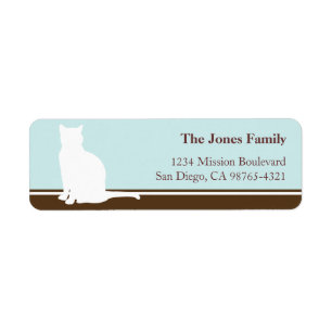 Feline cat pet silhouette blue return or mailing address label