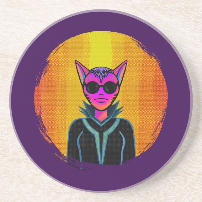 Feline Character in triplicate Coaster (Front)