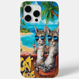 Feline Cool: Two Cats in Shades on a Bar iPhone 15 Pro Max Case