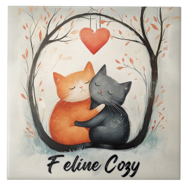 Feline Cosy Snuggly Cats Kitten Love Art  Ceramic Tile (Front)