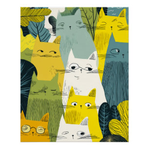 Feline Crowd – Quirky Cat Poster