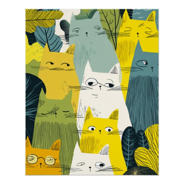 Feline Crowd – Quirky Cat Poster (Front)
