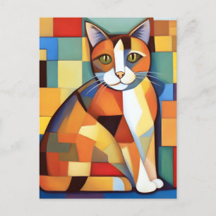 Feline Cubist Calico Cat Painting Postcard
