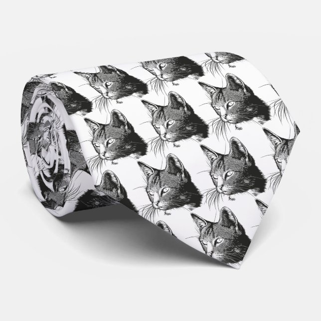 Feline Elegance - Cat Portrait Tie (Rolled)