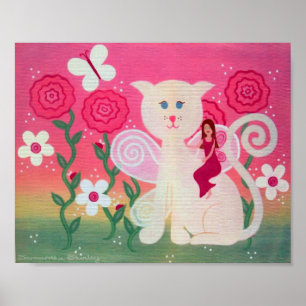 Feline Fairy Friends - 8x10 Kitty Cat Kids Art Poster