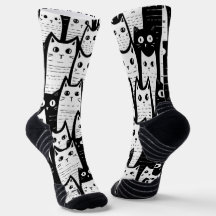 Feline Fancy: Black and White Cat Patterned Socks