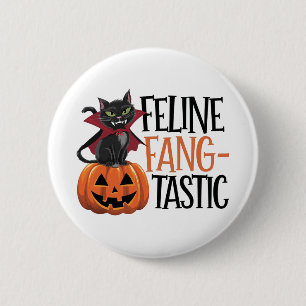 Feline Fang-tastic Halloween Vampire Cat Design 6 Cm Round Badge