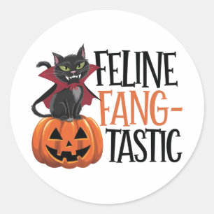 Feline Fang-tastic Halloween Vampire Cat Design Classic Round Sticker