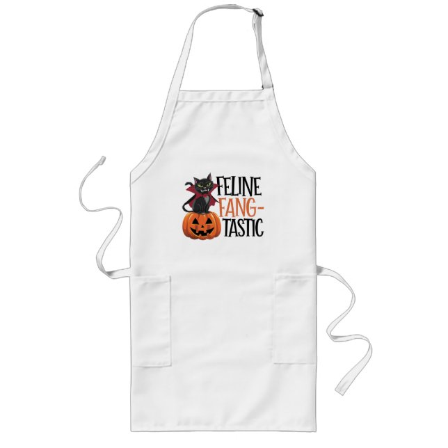 Feline Fang-tastic Halloween Vampire Cat Design Long Apron (Front)