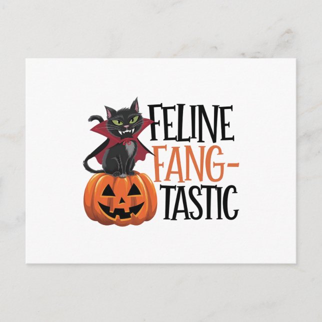 Feline Fang-tastic Halloween Vampire Cat Design Postcard (Front)
