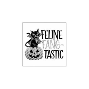 Feline Fang-tastic Halloween Vampire Cat Design Rubber Stamp