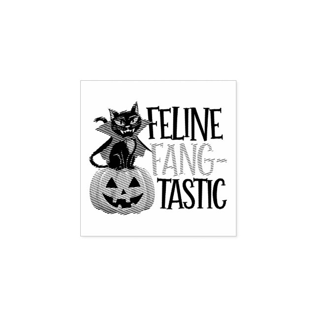 Feline Fang-tastic Halloween Vampire Cat Design Rubber Stamp (Imprint)