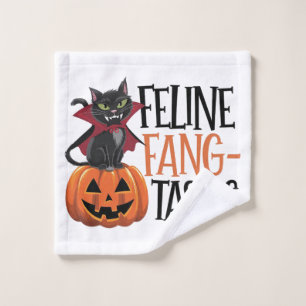 Feline Fang-tastic Halloween Vampire Cat Design Wash Cloth