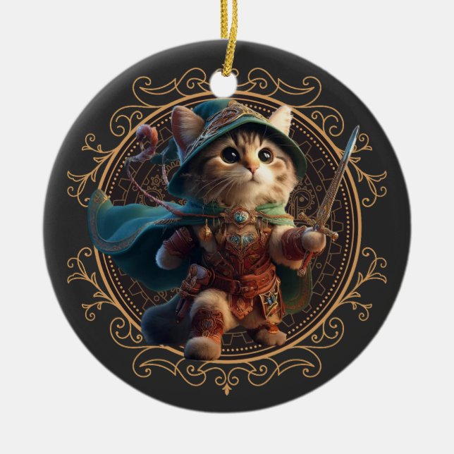 Feline Fantasy Adventure Ceramic Ornament (Front)