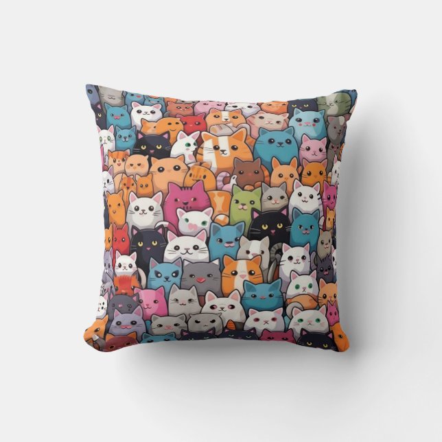 Feline Fantasy: Cute Anime Cats Galore Cushion (Front)