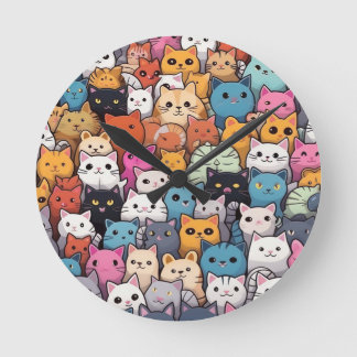 Feline Fantasy: Cute Anime Cats Galore Round Clock